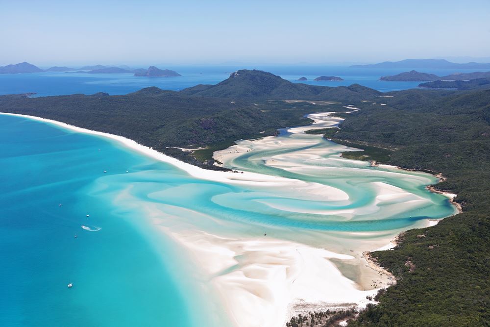 aerial photo of whitehaven beach in queensland